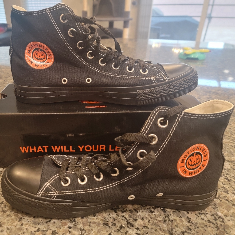 Officially Licensed Motionless In White Black High-Top Sneakers with Orange Logo
